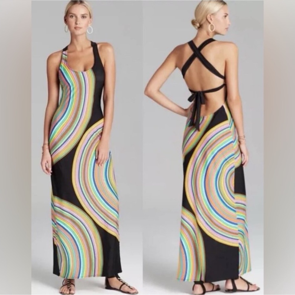 Trina Turk Sombrero Cross Back Swim Maxi Dress Built in Bra Sz Large Resort Wear